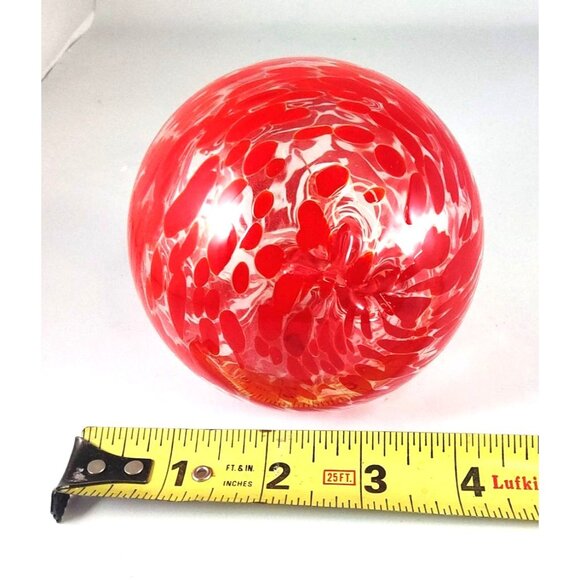 Hand Blown Large Red & White Swirl Glass 4"  Orb Christmas Ornament - Picture 7 of 7